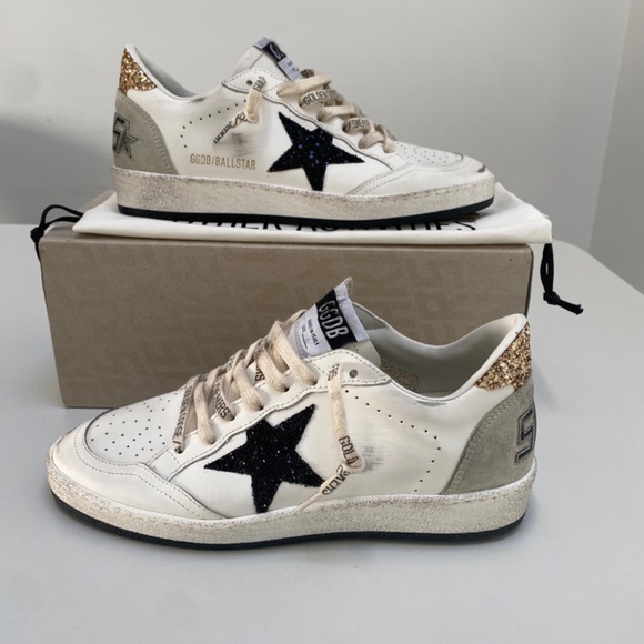 Golden Goose Ball Star Sneaker White Leather/Gold/Black Glitter sz 38 New in Box - Picture 3 of 11